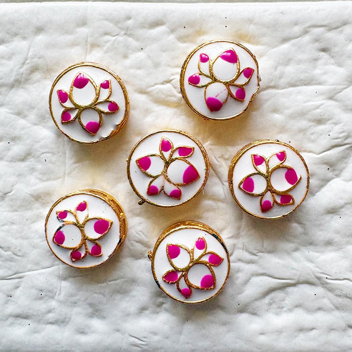 Round White Lotus Buttons Set of 10 for Suit, Saree &amp; DIY | Decorative Buttons