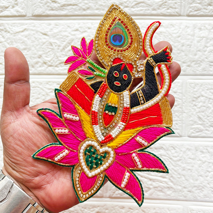 ShrinathJi on lotus Beaded Patch for Door Entrance Pack of 2 | Festive &amp; Home Decoration