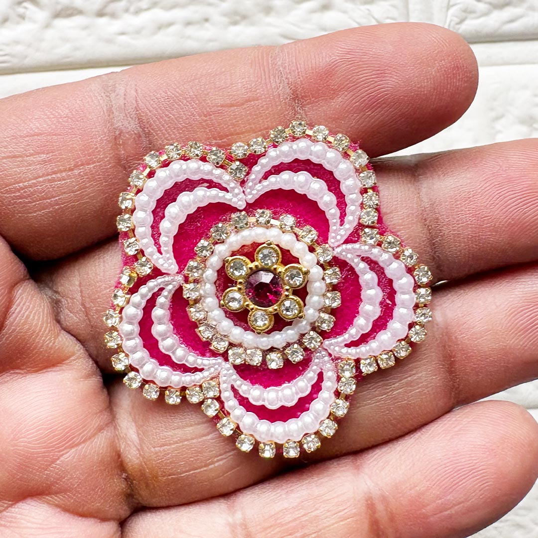 Round Flower Shape Rhinestone Beaded Patch Pack of 10 | Festive, Diwali &amp; Home Decoration