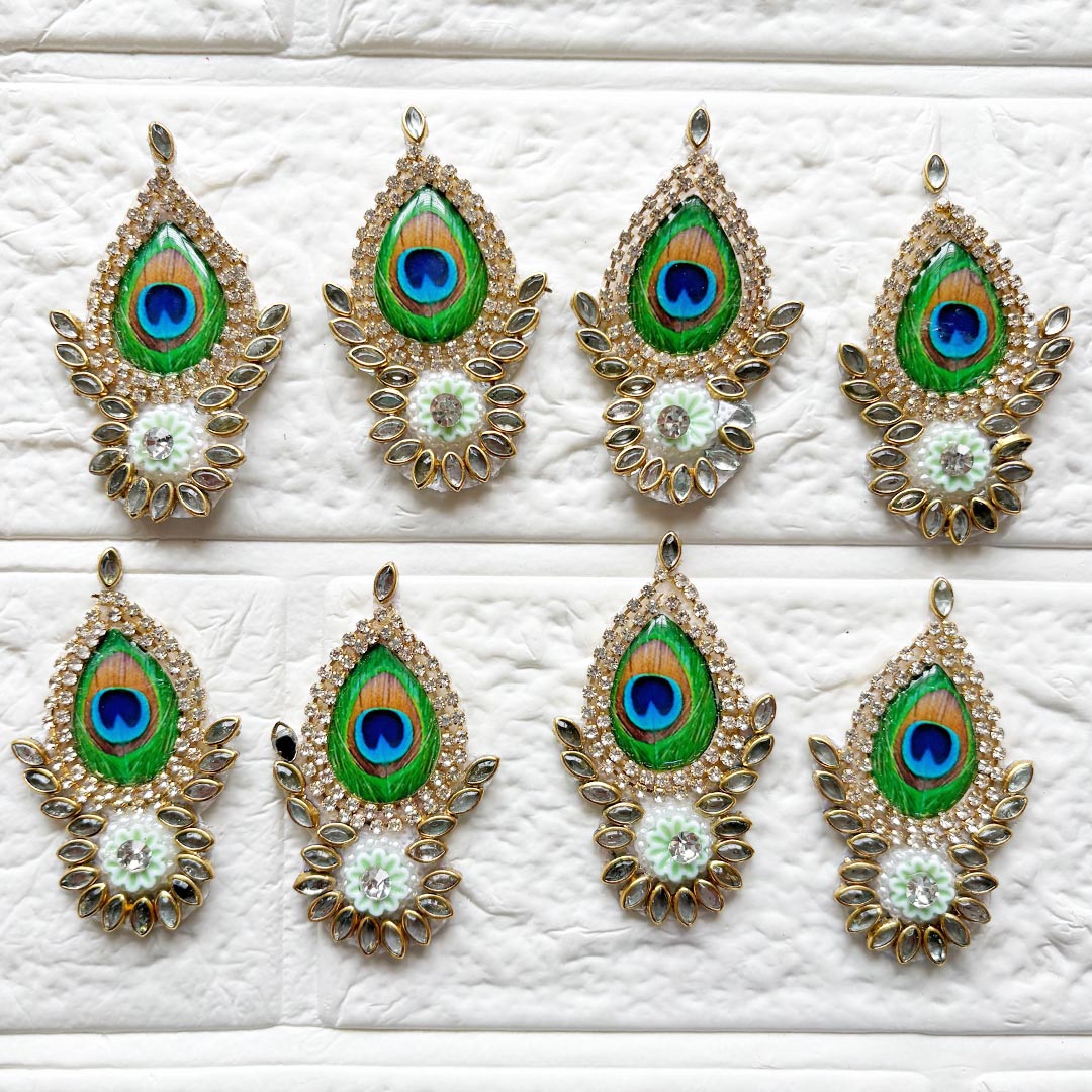 Peacock Feather Rhinestone Beaded Patch Pack of 10 | Festive, Diwali &amp; Home Decoration