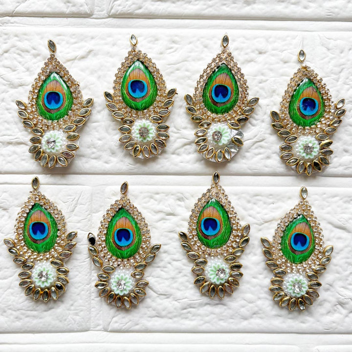 Peacock Feather Rhinestone Beaded Patch Pack of 10 | Festive, Diwali &amp; Home Decoration