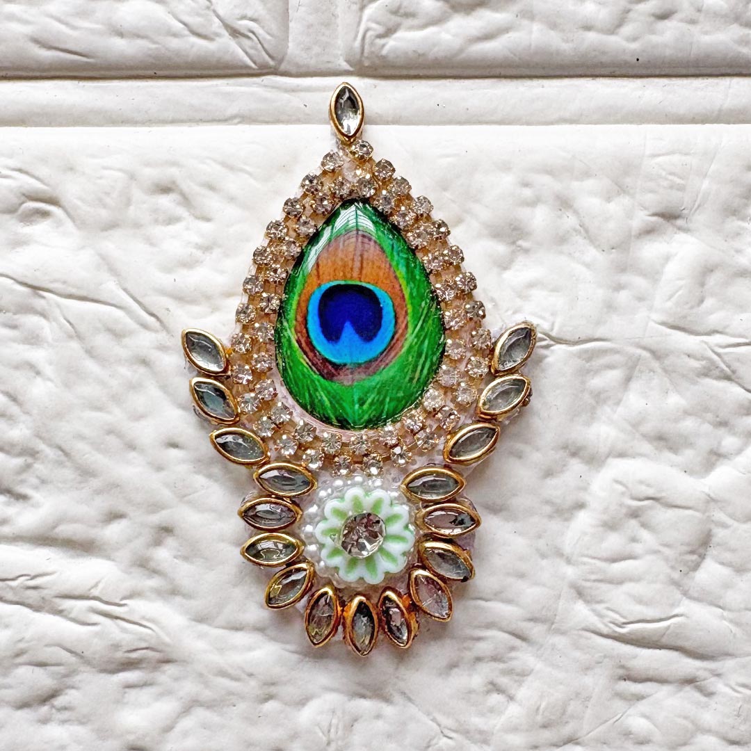Peacock Feather Rhinestone Beaded Patch Pack of 10 | Festive, Diwali &amp; Home Decoration