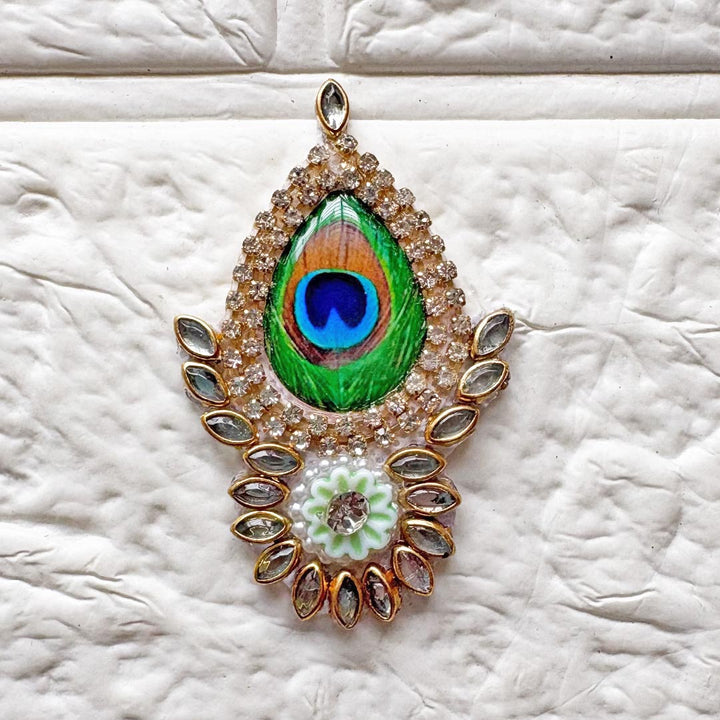 Peacock Feather Rhinestone Beaded Patch Pack of 10 | Festive, Diwali &amp; Home Decoration
