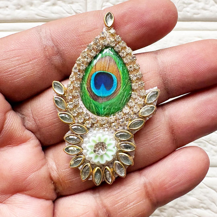 Peacock Feather Rhinestone Beaded Patch Pack of 10 | Festive, Diwali &amp; Home Decoration