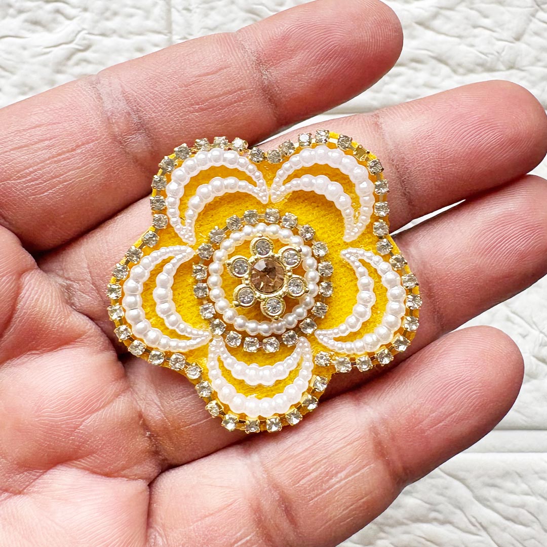 Round Flower Shape Rhinestone Beaded Patch Pack of 10 | Festive, Diwali &amp; Home Decoration