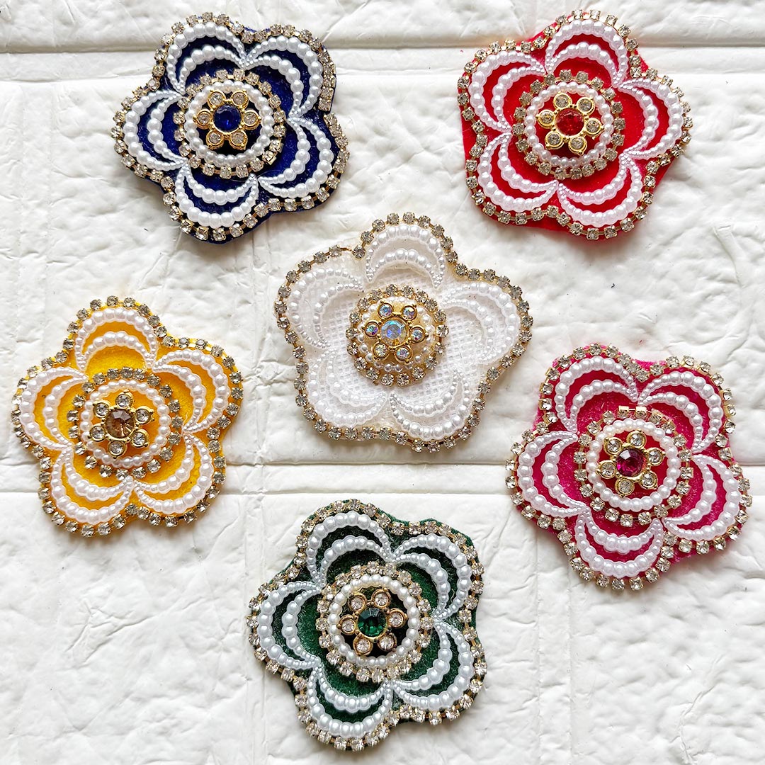 Round Flower Shape Rhinestone Beaded Patch Pack of 10 | Festive, Diwali &amp; Home Decoration
