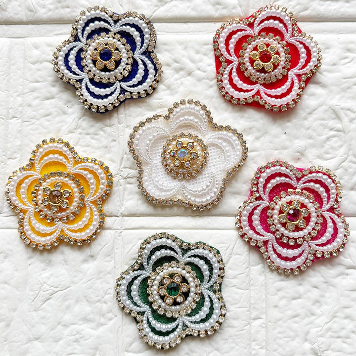 Round Flower Shape Rhinestone Beaded Patch Pack of 10 | Festive, Diwali &amp; Home Decoration