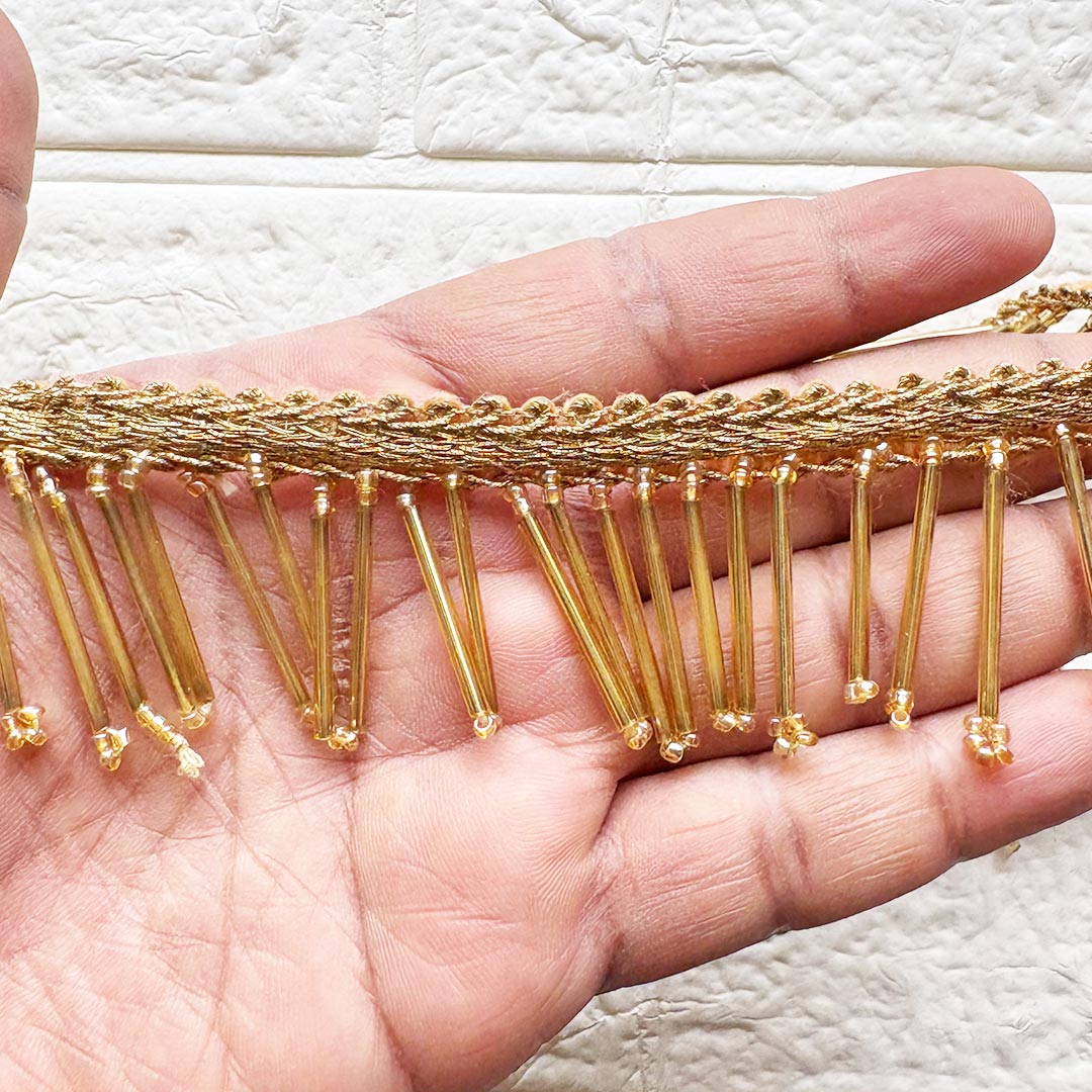 Nalki Pipe Bead Lace Border | Decorative Trim for Saree, Blouse, Dupatta, Lehenga &amp; DIY Craft Work