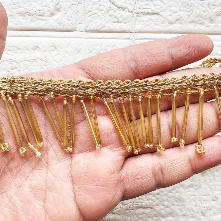 Nalki Pipe Bead Lace Border | Decorative Trim for Saree, Blouse, Dupatta, Lehenga &amp; DIY Craft Work