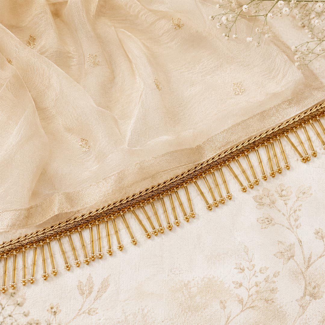 Nalki Pipe Bead Lace Border | Decorative Trim for Saree, Blouse, Dupatta, Lehenga &amp; DIY Craft Work
