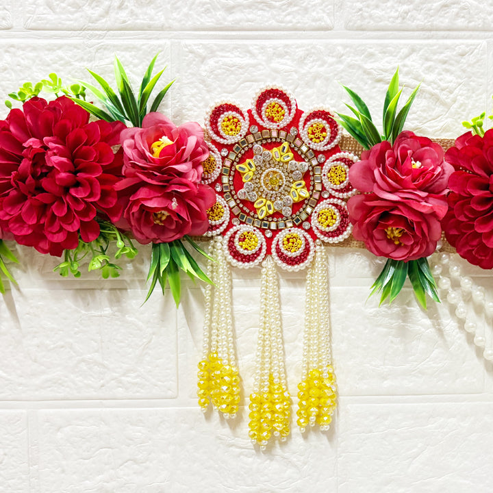 Red Floral with Hare ka sahara patch Toran 40 Inch Door Hanging | Bandanwar for Home Entrance &amp; Mandir Decoration