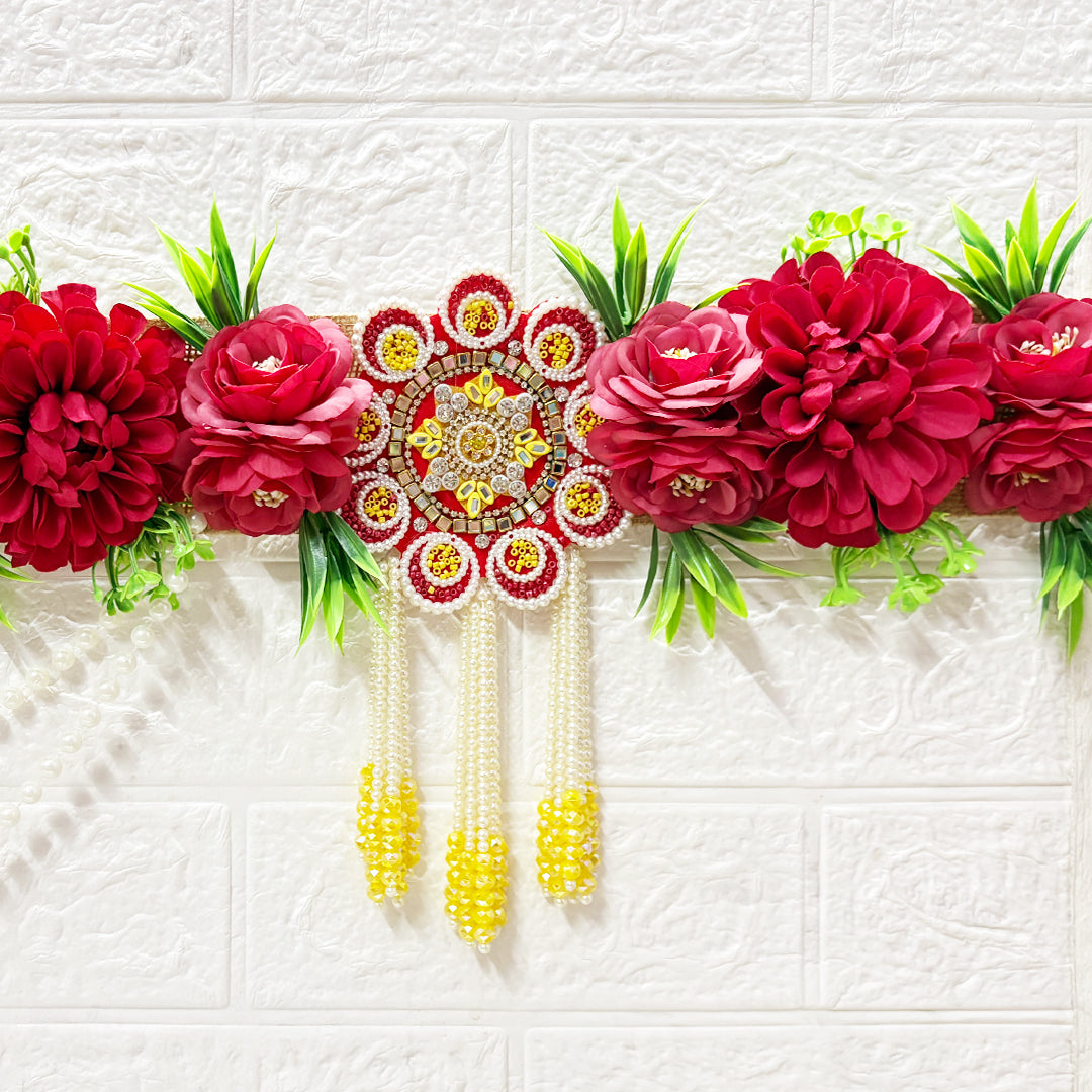 Red Floral with Hare ka sahara patch Toran 40 Inch Door Hanging | Bandanwar for Home Entrance &amp; Mandir Decoration