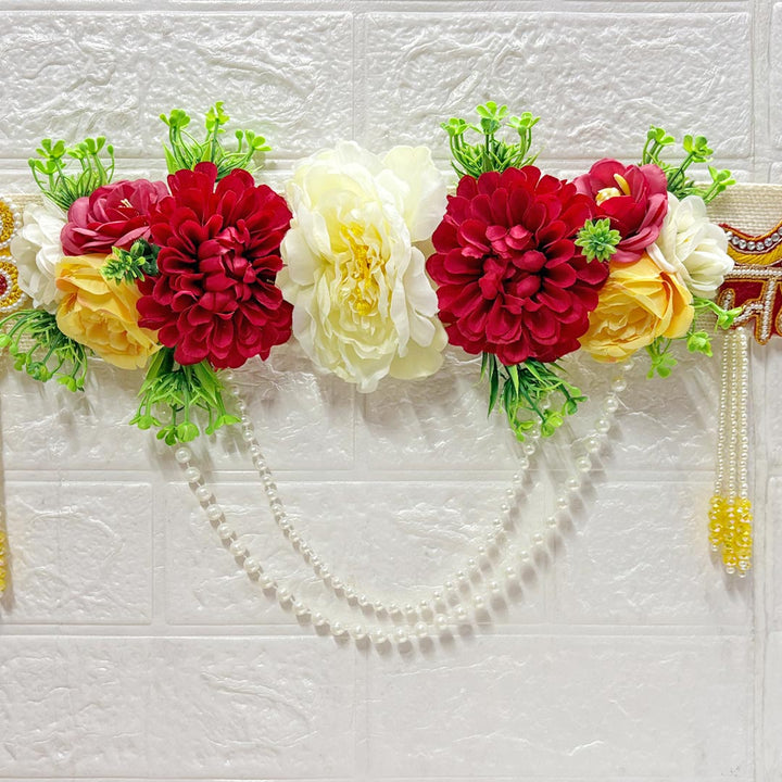 Red Floral with Hare ka sahara patch Toran 40 Inch Door Hanging | Bandanwar for Home Entrance &amp; Mandir Decoration