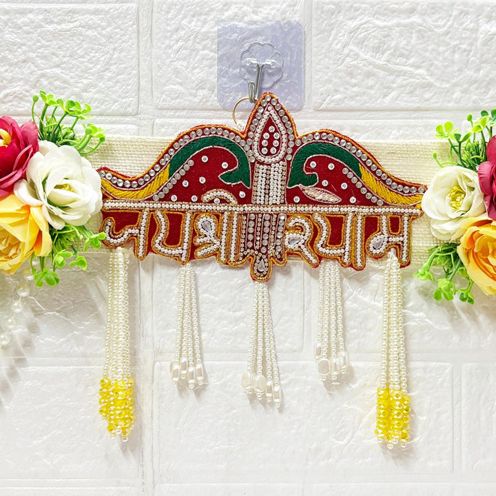 Red Floral with Jai Shri Shyam patch Toran 40 Inch Door Hanging | Bandanwar for Home Entrance &amp; Mandir Decoration