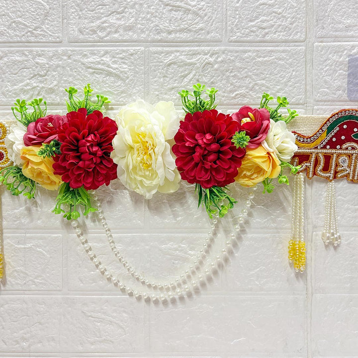 Red Floral with Jai Shri Shyam patch Toran 40 Inch Door Hanging | Bandanwar for Home Entrance &amp; Mandir Decoration