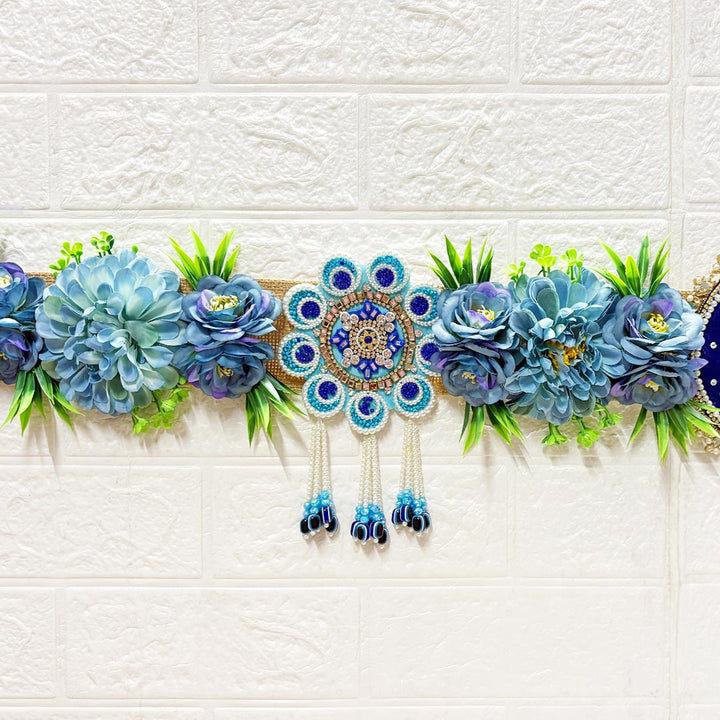 Blue Floral with Hare ka sahara patch Toran 40 Inch Door Hanging | Bandanwar for Home Entrance &amp; Mandir Decoration