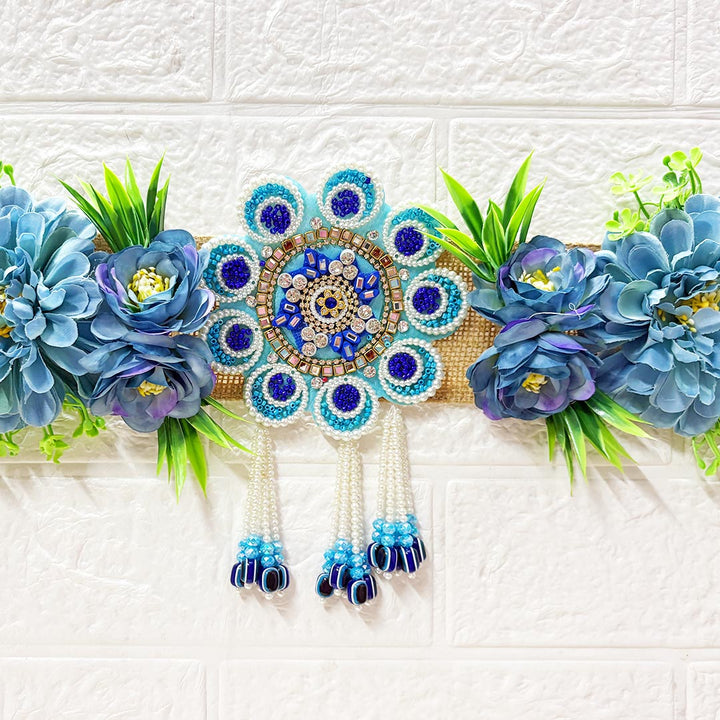 Blue Floral with Hare ka sahara patch Toran 40 Inch Door Hanging | Bandanwar for Home Entrance &amp; Mandir Decoration