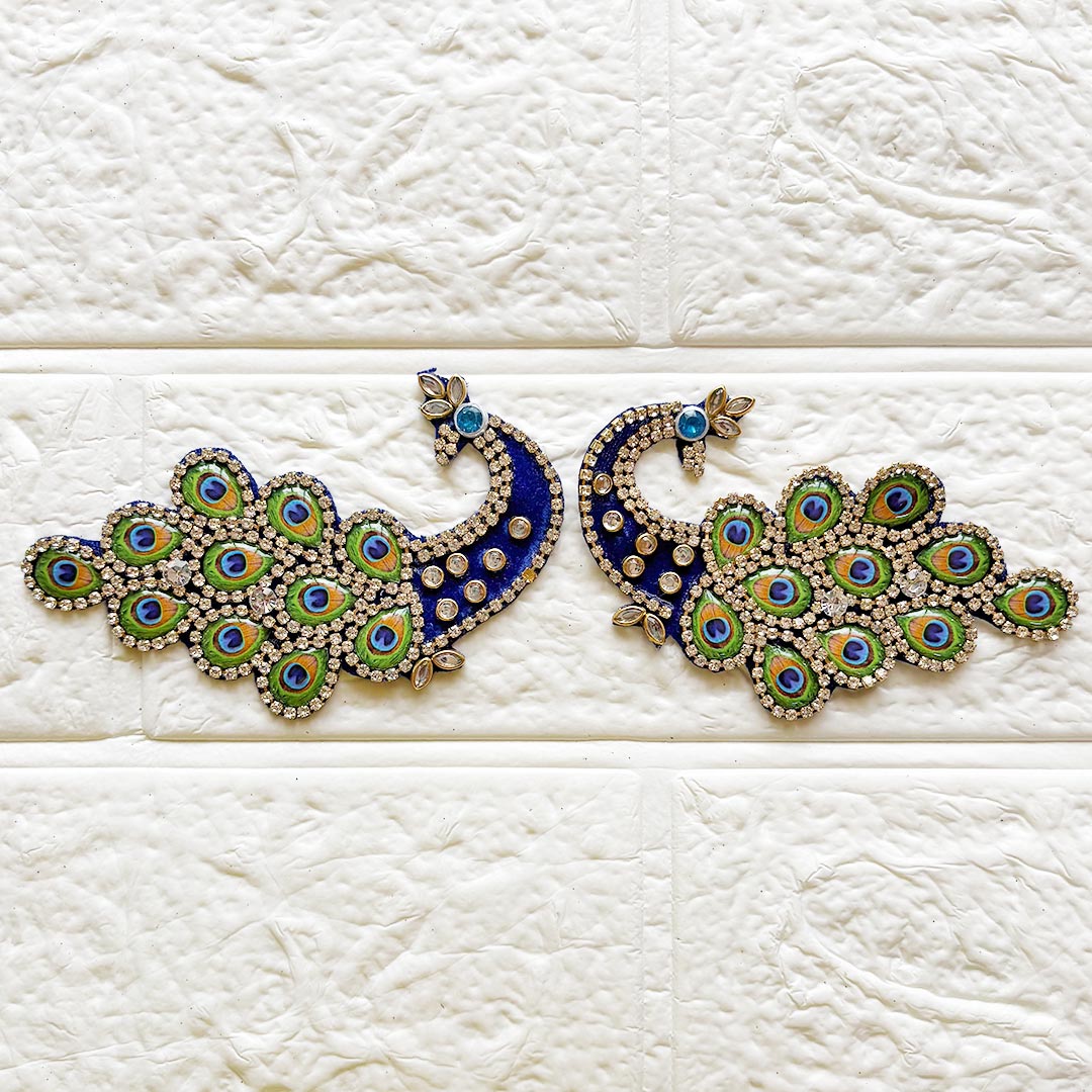 Resin Peacock Feather Patch with Rhinestones | Pack of 10 for Diwali Festive DIY Art &amp; Craft Work