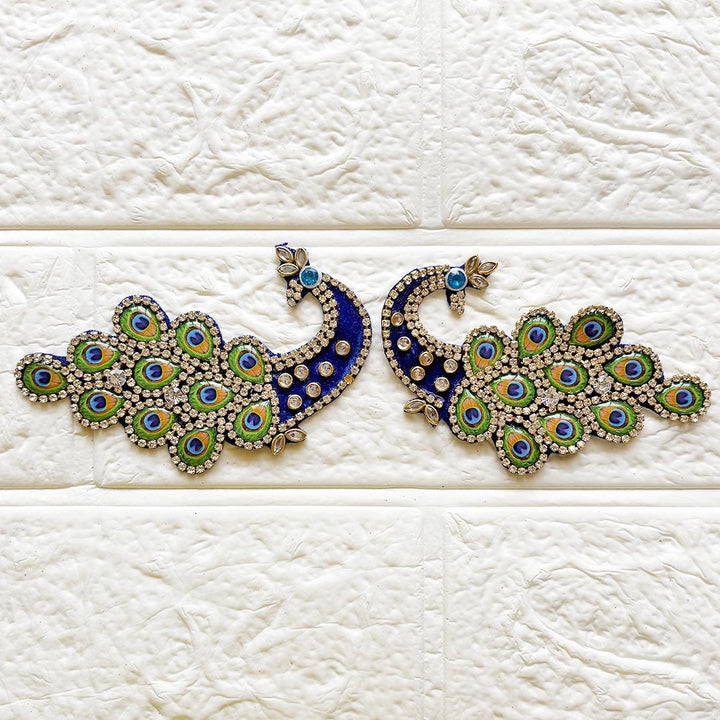 Resin Peacock Feather Patch with Rhinestones | Pack of 10 for Diwali Festive DIY Art &amp; Craft Work