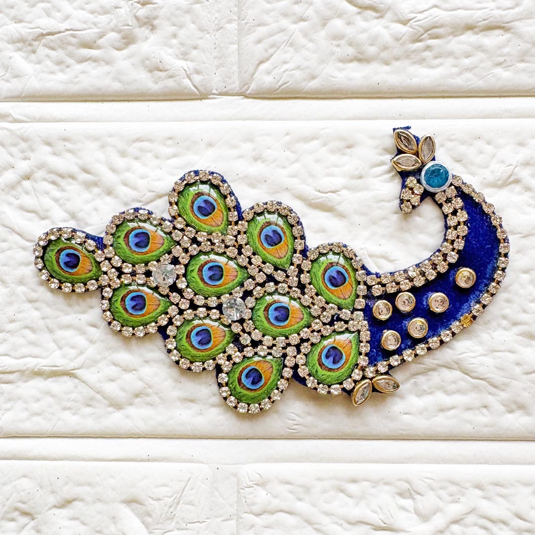 Resin Peacock Feather Patch with Rhinestones | Pack of 10 for Diwali Festive DIY Art &amp; Craft Work