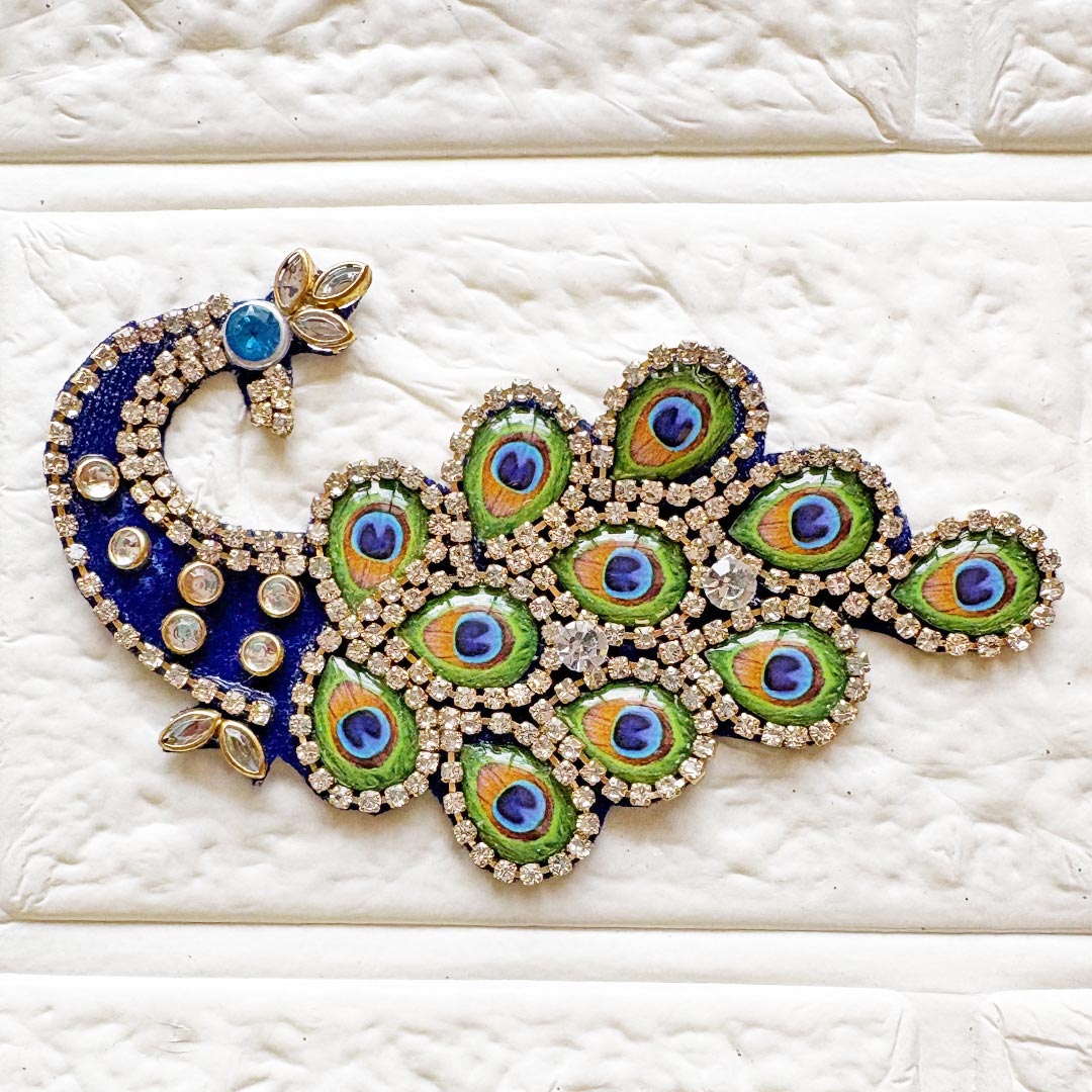 Resin Peacock Feather Patch with Rhinestones | Pack of 10 for Diwali Festive DIY Art &amp; Craft Work