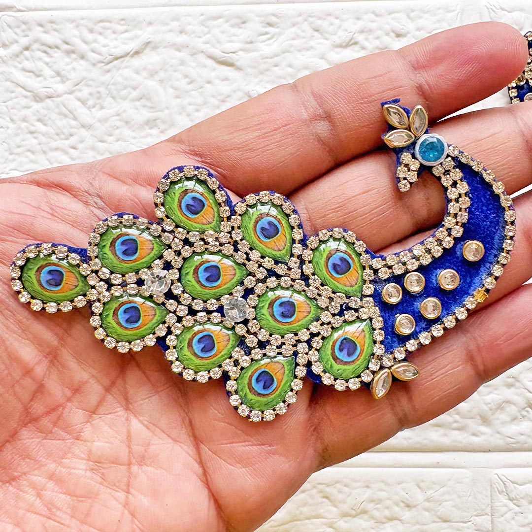 Resin Peacock Feather Patch with Rhinestones | Pack of 10 for Diwali Festive DIY Art &amp; Craft Work