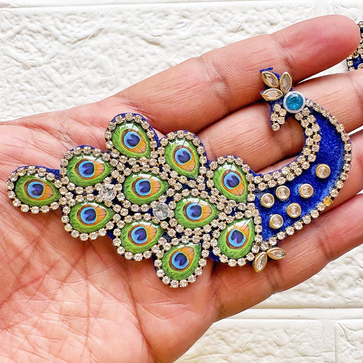 Resin Peacock Feather Patch with Rhinestones | Pack of 10 for Diwali Festive DIY Art &amp; Craft Work