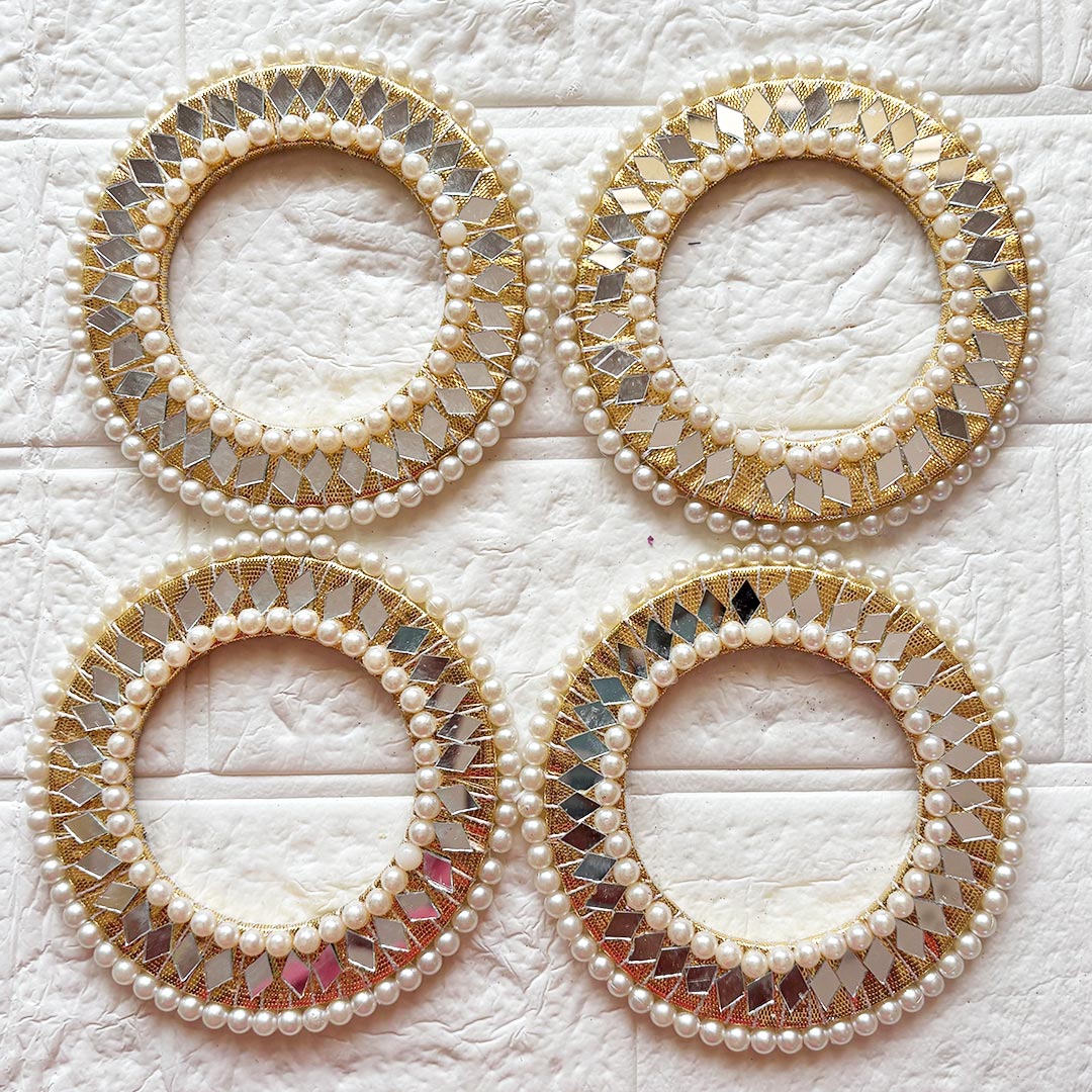 Beaded Mirror Chakra Pack of 4 | for Wedding &amp; Festive Decoration, DIY Art &amp; Craft | 4 INCH