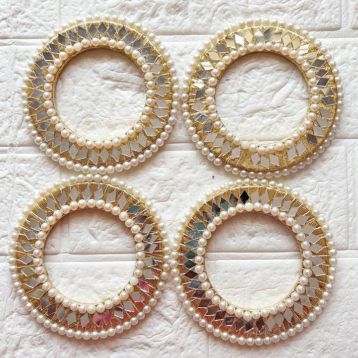 Beaded Mirror Chakra Pack of 4 | for Wedding &amp; Festive Decoration, DIY Art &amp; Craft | 4 INCH