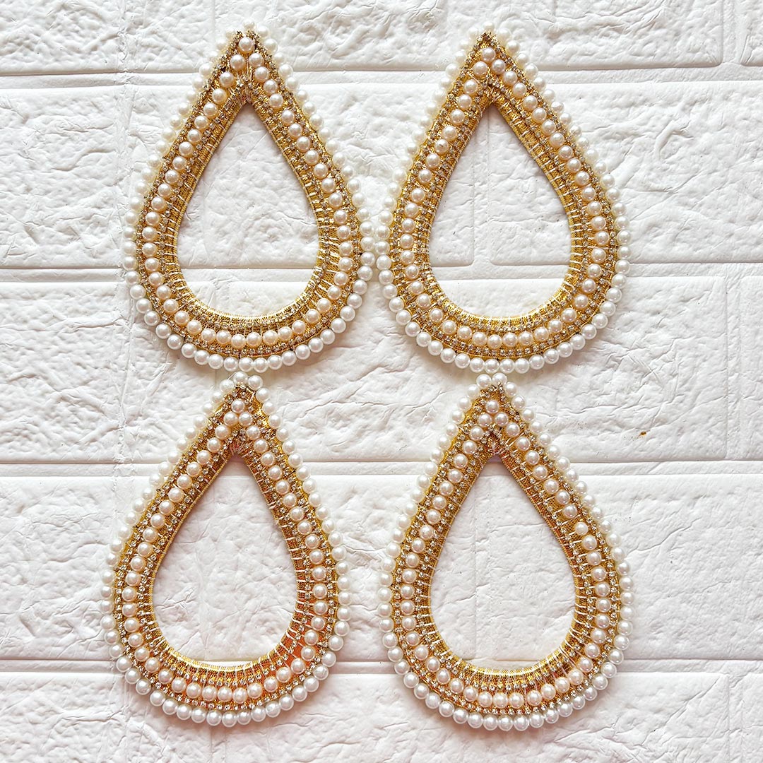 Drop Shape Beaded Mirror Chakra Pack of 4 | for Wedding &amp; Festive Decoration, DIY Art &amp; Craft | 5 INCH