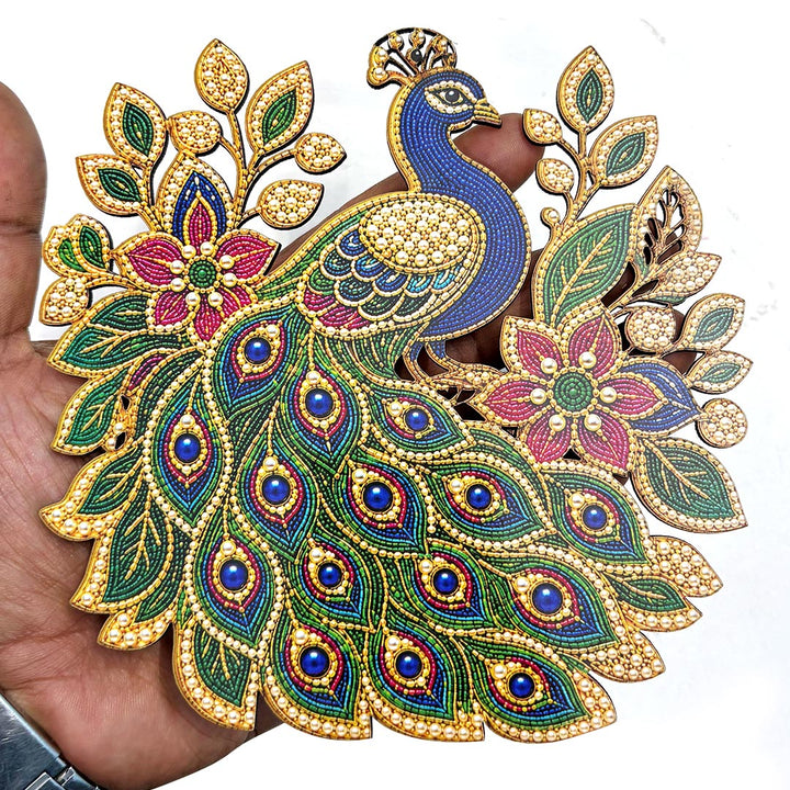 Beaded Peacock printed mdf Cutout Pack of 4 | DIY Decoration, Toran, Bandhanwar