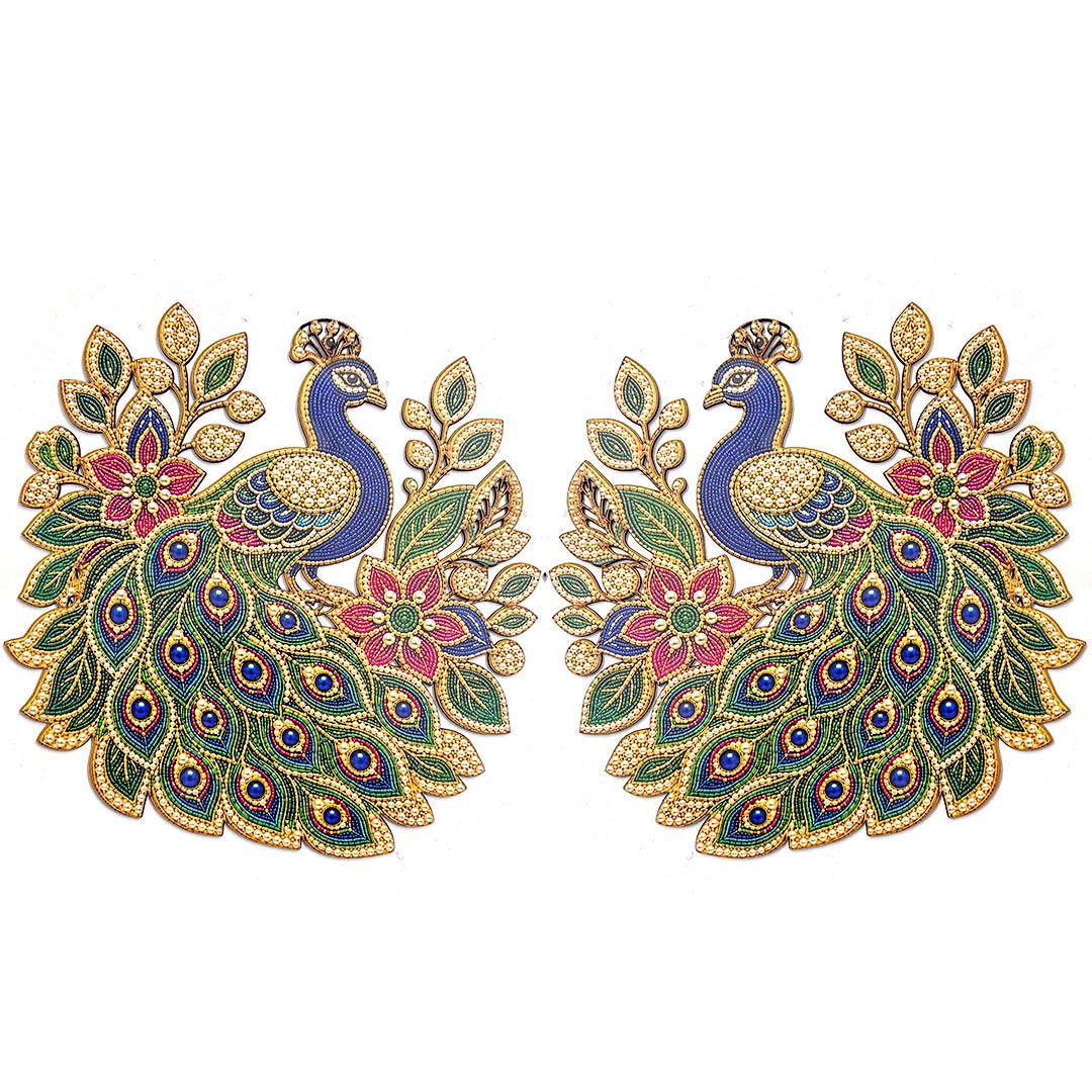 Beaded Peacock printed mdf Cutout Pack of 4 | DIY Decoration, Toran, Bandhanwar