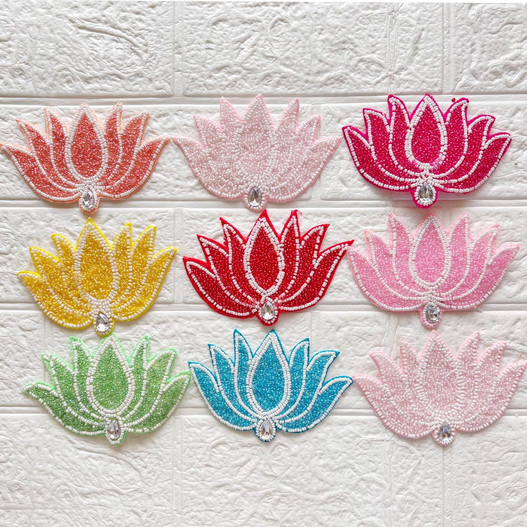 Beaded Lotus Patch 5 Inch | Pack of 10 for Diwali Festive DIY Art &amp; Craft Work