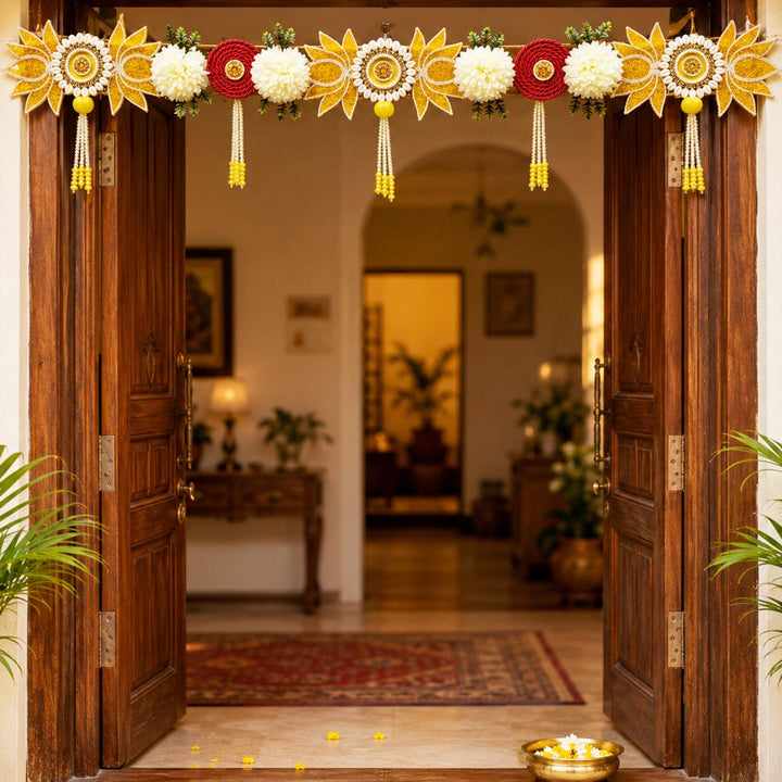 Yellow Patch Lotus Toran for Home &amp; Office Entrance | Mandir Decoration | Decorative Door Hanging Bandanwar