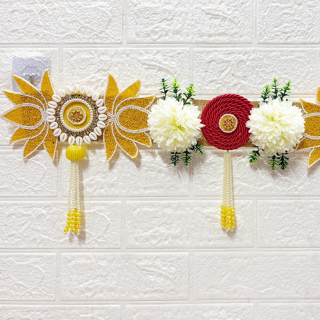 Yellow Patch Lotus Toran for Home &amp; Office Entrance | Mandir Decoration | Decorative Door Hanging Bandanwar