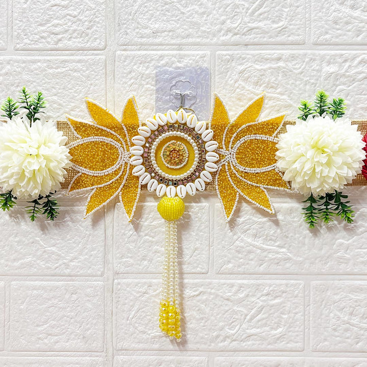 Yellow Patch Lotus Toran for Home &amp; Office Entrance | Mandir Decoration | Decorative Door Hanging Bandanwar