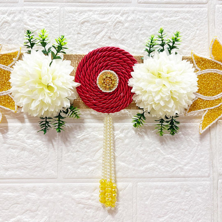 Yellow Patch Lotus Toran for Home &amp; Office Entrance | Mandir Decoration | Decorative Door Hanging Bandanwar