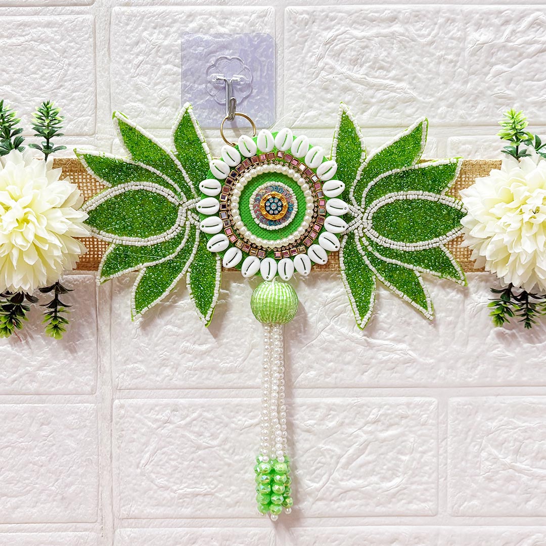 Green Lotus Patch Toran for Home &amp; Office Entrance | Mandir Decoration | Decorative Door Hanging Bandanwar