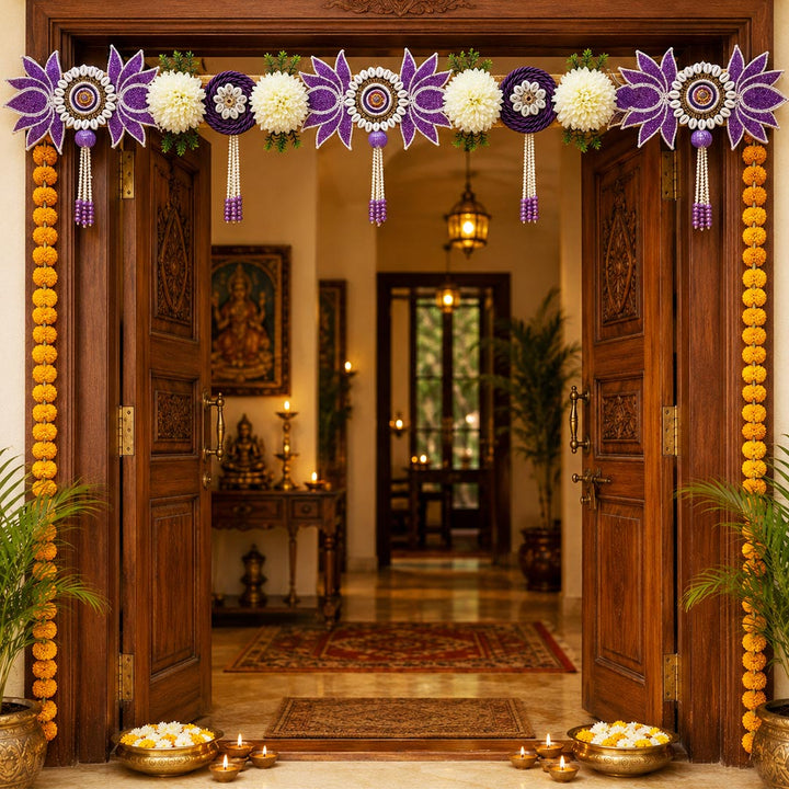 Purple Lotus Patch Toran for Home &amp; Office Entrance | Mandir Decoration | Decorative Door Hanging Bandanwar