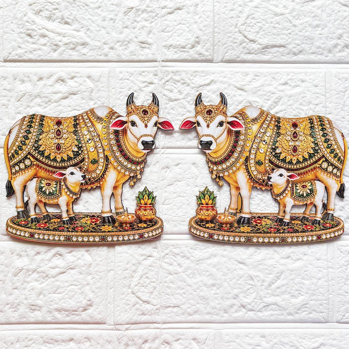Kamdhenu cow with calf printed mdf Cutout Pack of 4 | DIY Decoration, Toran, Bandhanwar