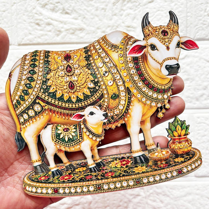 Kamdhenu cow with calf printed mdf Cutout Pack of 4 | DIY Decoration, Toran, Bandhanwar