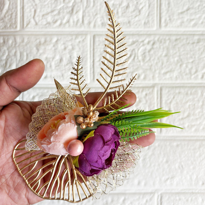 Two Peonies Ginkgo Leaves Flower Bunch Pack of 4 for Gifting &amp; Decor