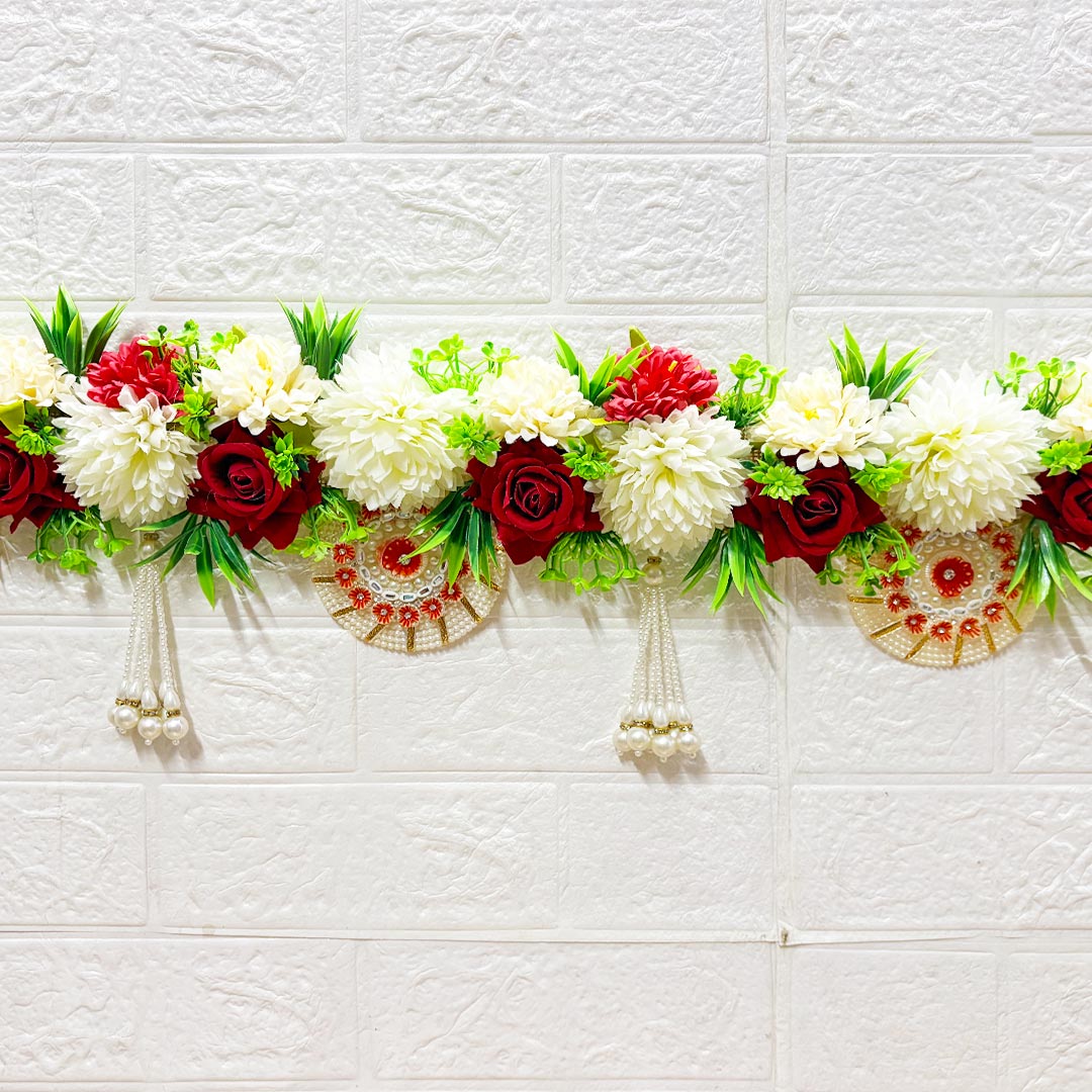 Red &amp; White floral Toran 40 Inch Door Hanging | Bandanwar for Home Entrance &amp; Mandir Decoration