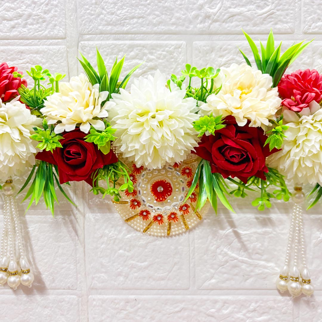 Red &amp; White floral Toran 40 Inch Door Hanging | Bandanwar for Home Entrance &amp; Mandir Decoration
