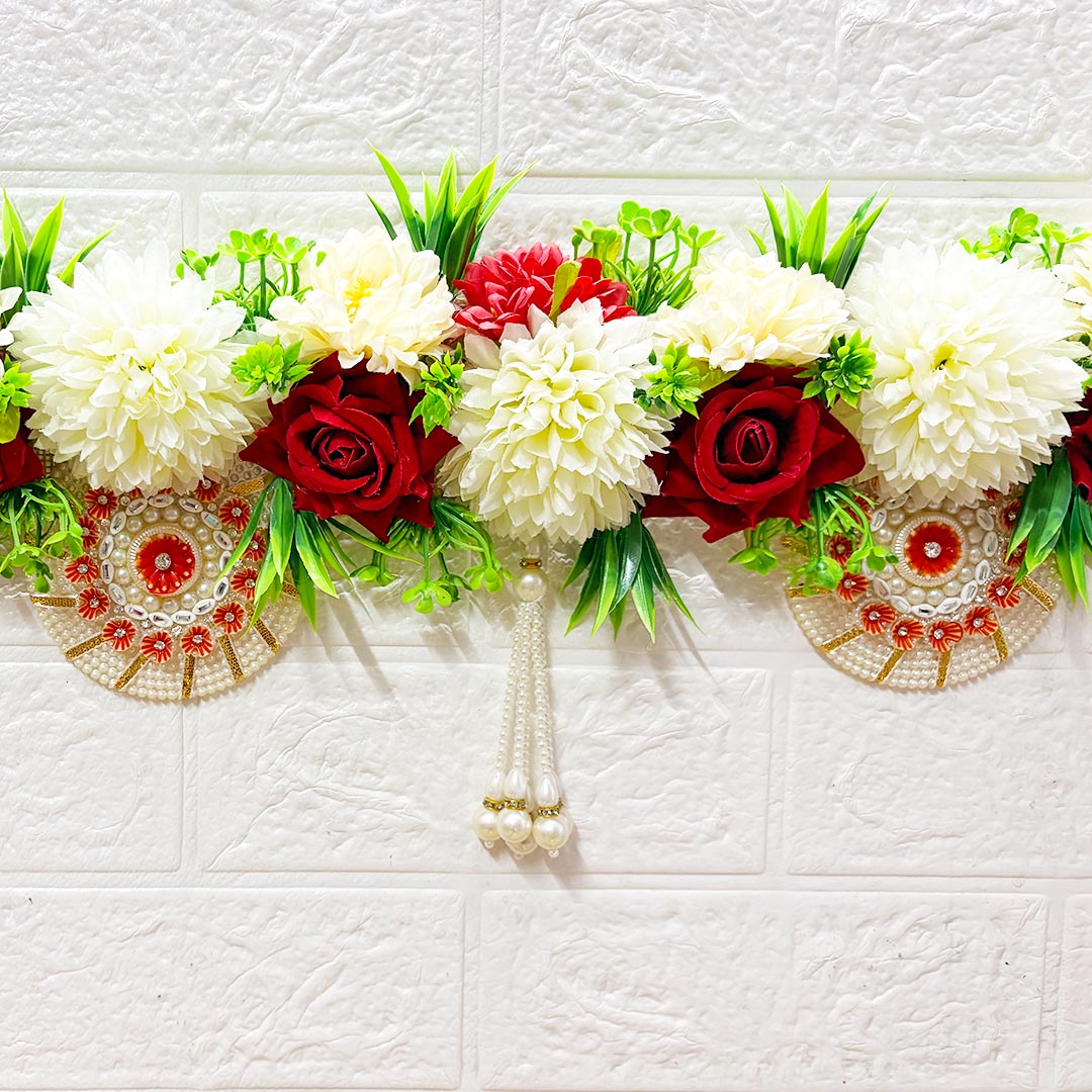 Red &amp; White floral Toran 40 Inch Door Hanging | Bandanwar for Home Entrance &amp; Mandir Decoration