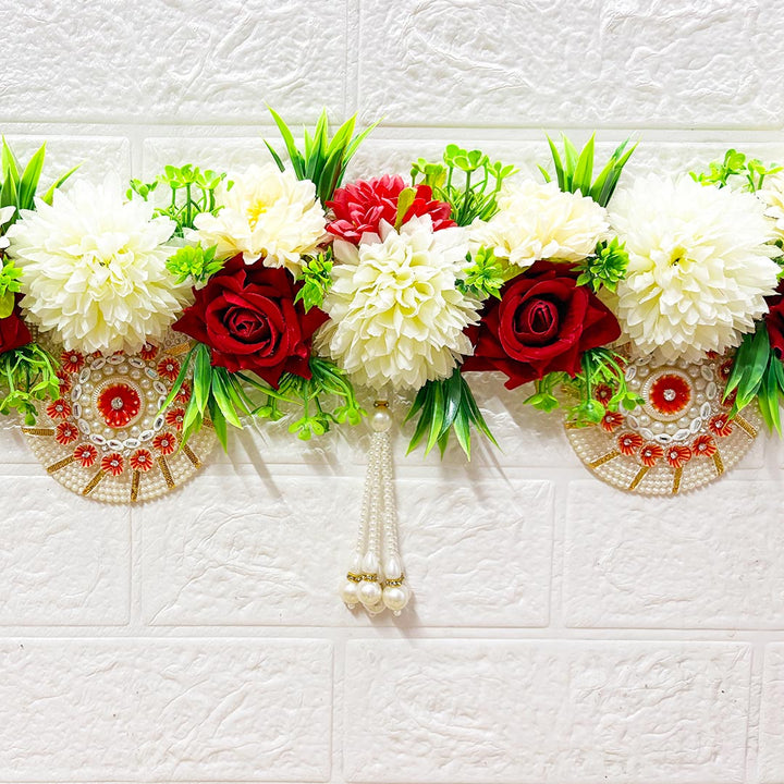 Red &amp; White floral Toran 40 Inch Door Hanging | Bandanwar for Home Entrance &amp; Mandir Decoration