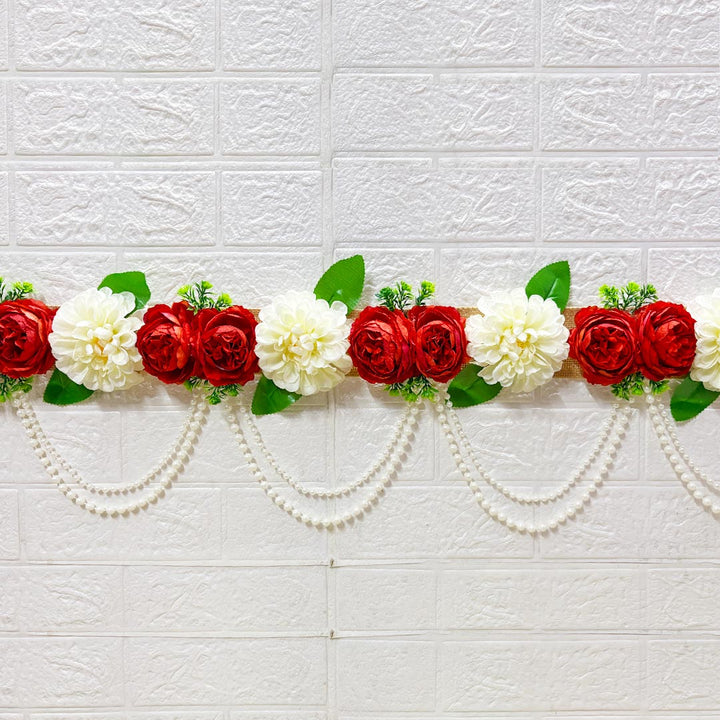 Red &amp; White Carnation flower Toran 40 Inch Door Hanging | Bandanwar for Home Entrance &amp; Mandir Decoration