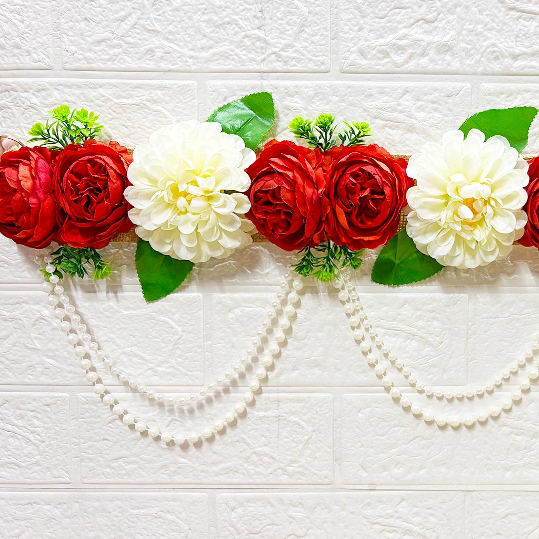 Red &amp; White Carnation flower Toran 40 Inch Door Hanging | Bandanwar for Home Entrance &amp; Mandir Decoration