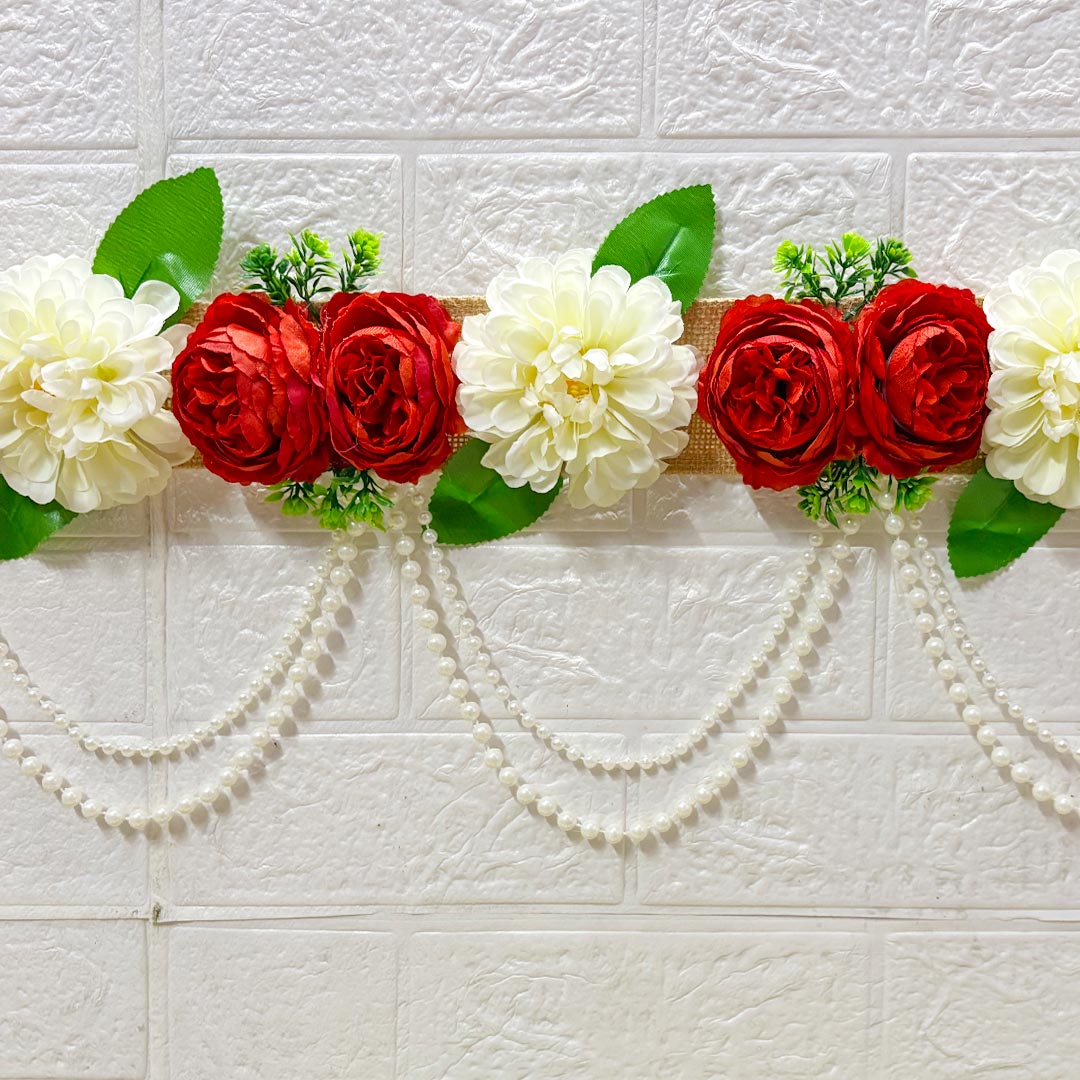 Red &amp; White Carnation flower Toran 40 Inch Door Hanging | Bandanwar for Home Entrance &amp; Mandir Decoration