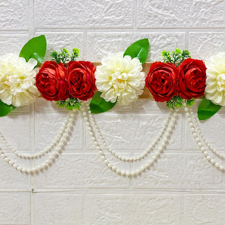 Red &amp; White Carnation flower Toran 40 Inch Door Hanging | Bandanwar for Home Entrance &amp; Mandir Decoration